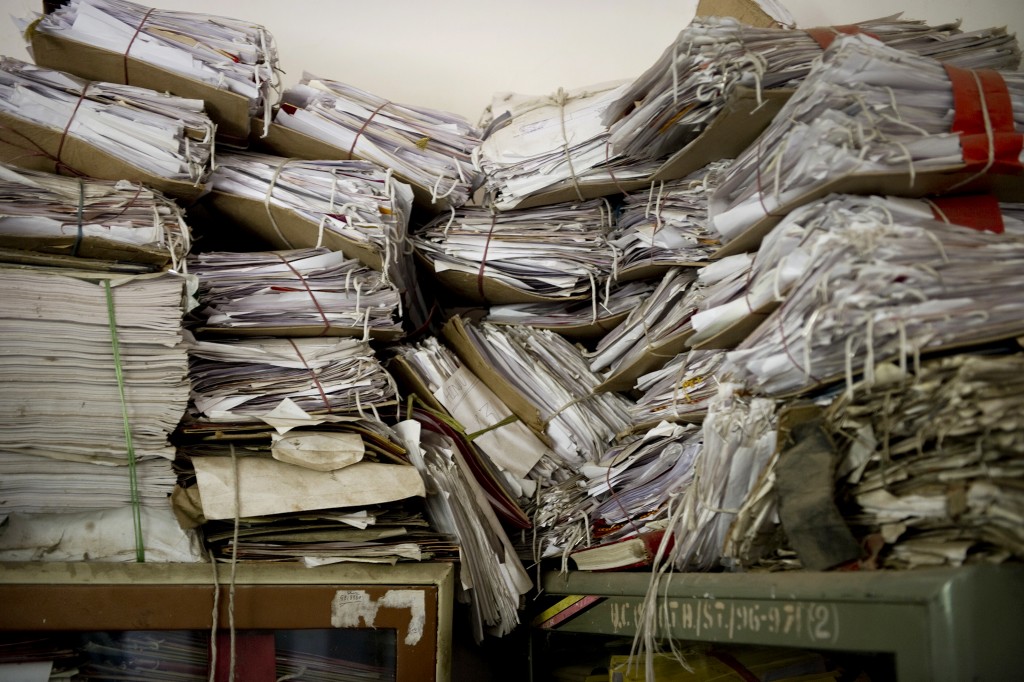 **ONE TIME USE ONLY, NO SALES, NO NEWS SERVICE, NO ARCHIVING** 3rd June 2011, New Delhi, India. Paperwork piled up at the District Commissioner's Office, Mehrauli Badapur Road, Saket on the 3rd June 2011, New Delhi, India