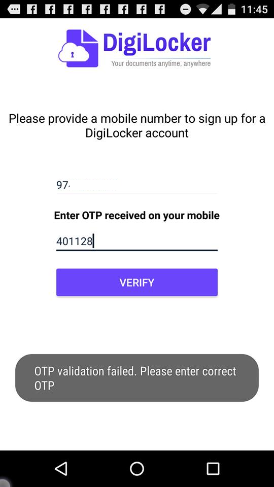DigiLocker OTP not working