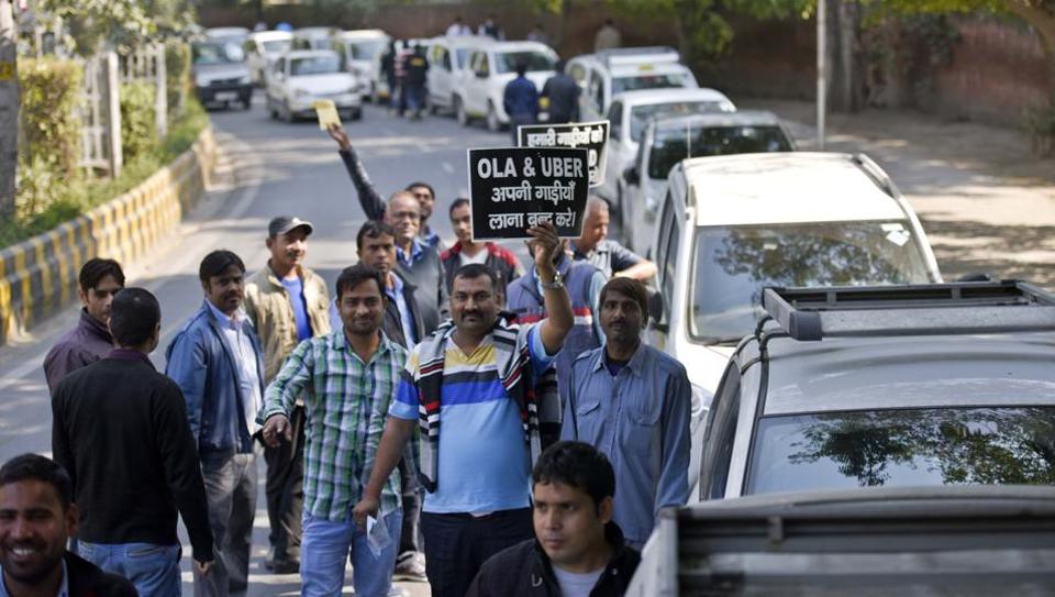 Cab drivers protest in Delhi, India