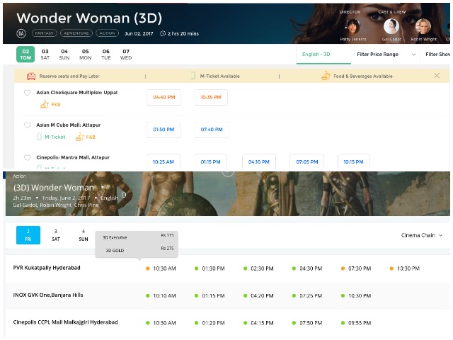 Booking UI of BookMyShow (above) and Paytm (below)