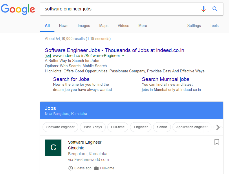 google jobs search india