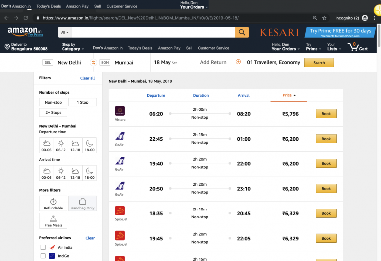 amazon flights india