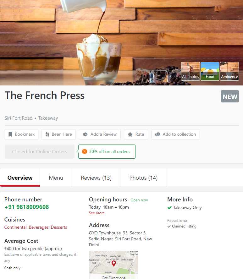 zomato french press