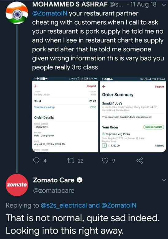 zomato pork response