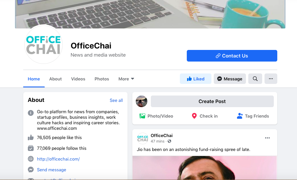 New Layout: OfficeChai Facebook page