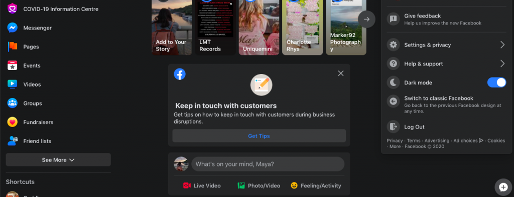 Facebook dark mode