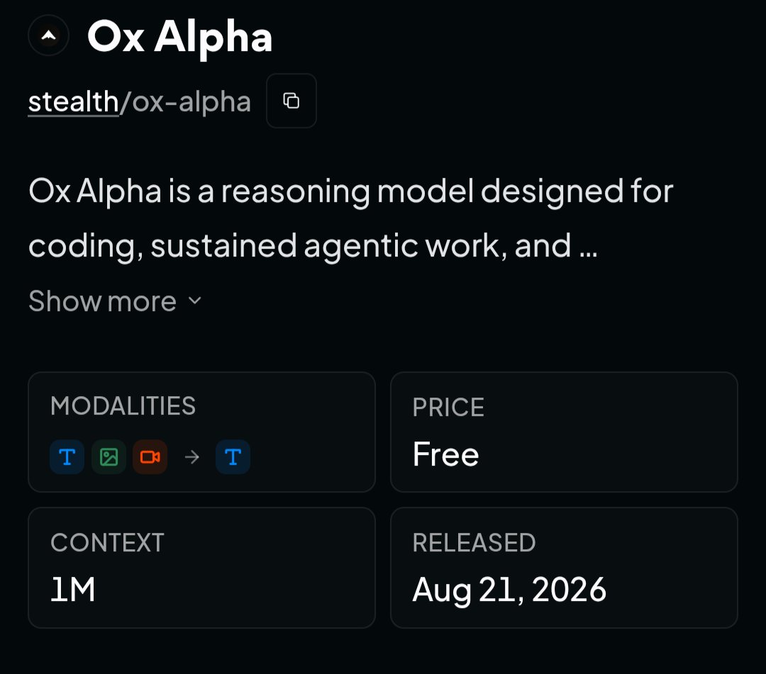 Stealth Model Ox Alpha Available For Free For A Week On OpenRouter And OpenCode