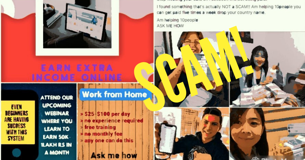 work-from-home scam, affiliate marketing scam, bitcoin trading scam