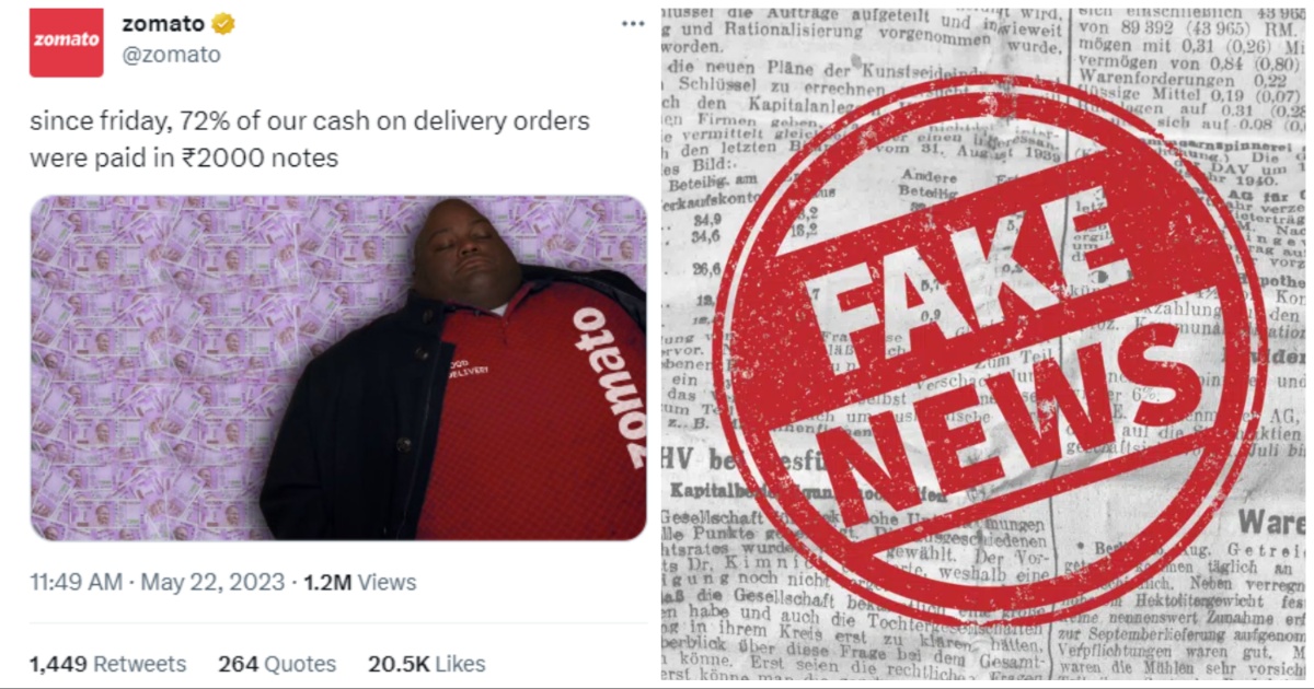 Zomato’s Joke That 72% Of Orders Were Paid With ₹2000 Notes Gets Reported As Rea..
