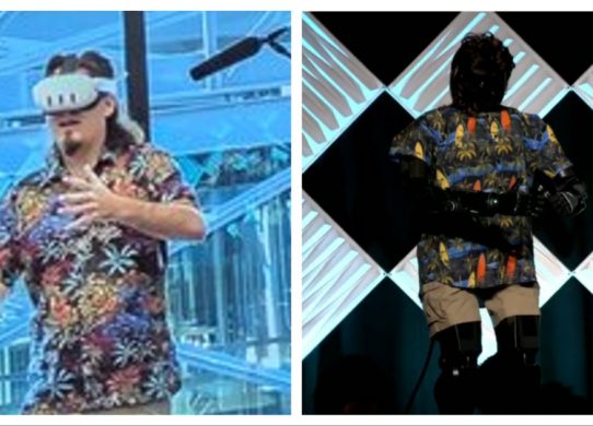 palmer addressing conference as VR robot